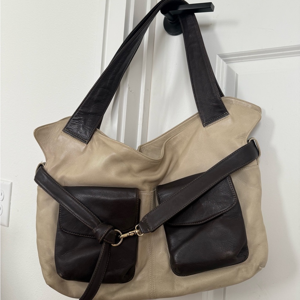 Vintage Cream and Brown Shoulder Bag